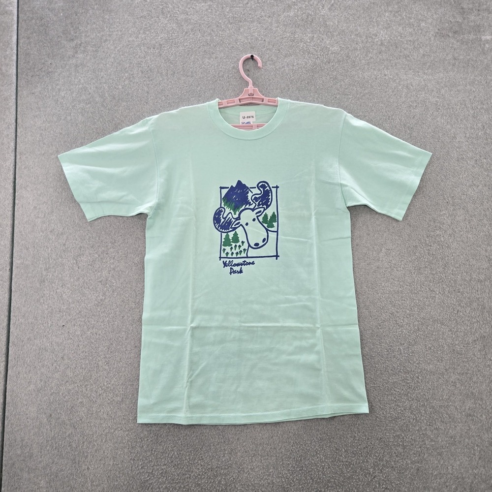 VINTAGE Yellowstone Park Men Shirt L Light Blue 90s Single Stitch Moose